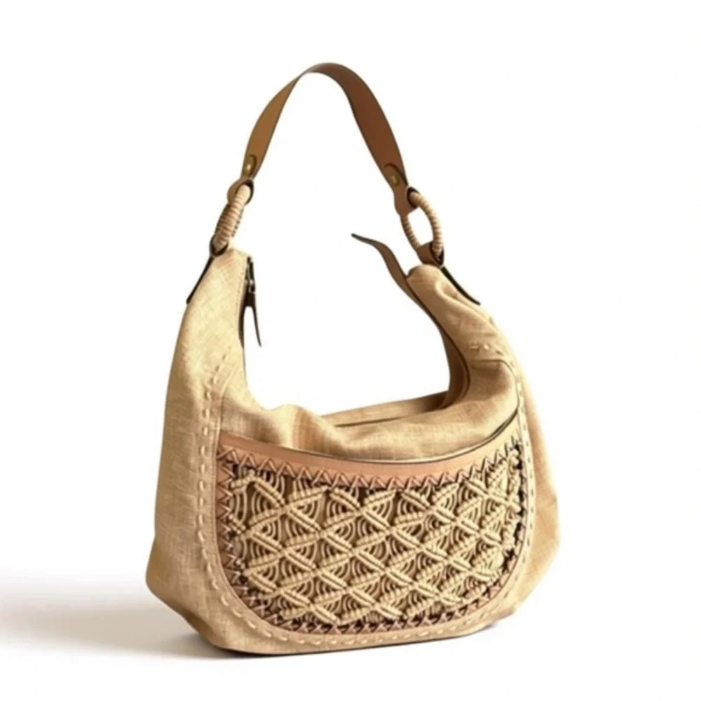 Cole Haan Tan Woven Leather Shoulder Bag | Braided Hobo Tote w/ Dust Bag